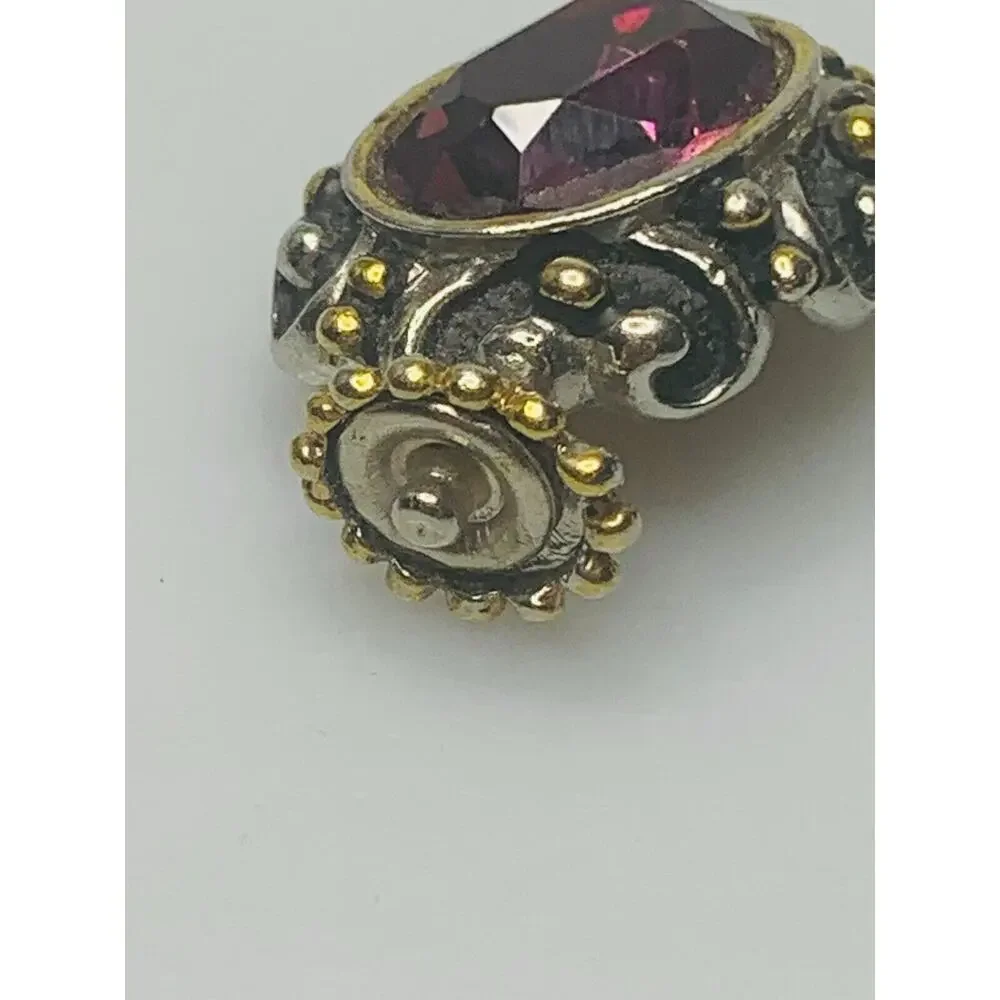 Snap-on Pendant with Large Purple Stone, Gold & Silver Tone